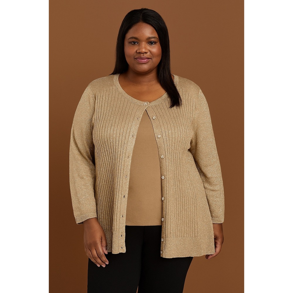 Roz & Ali Cardigan Shimmer Rhinestone Button Ribbed Knit Sweater 2X